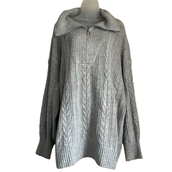 torrid Sweaters - Torrid Gray Cable Knit Quarter Zip Sweater Plus Size 3 3X Funnel Neck Ribbed